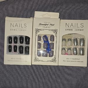 3 Black, Silver & White Press-On Nails
